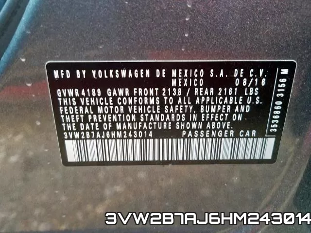 3VW2B7AJ6HM243014