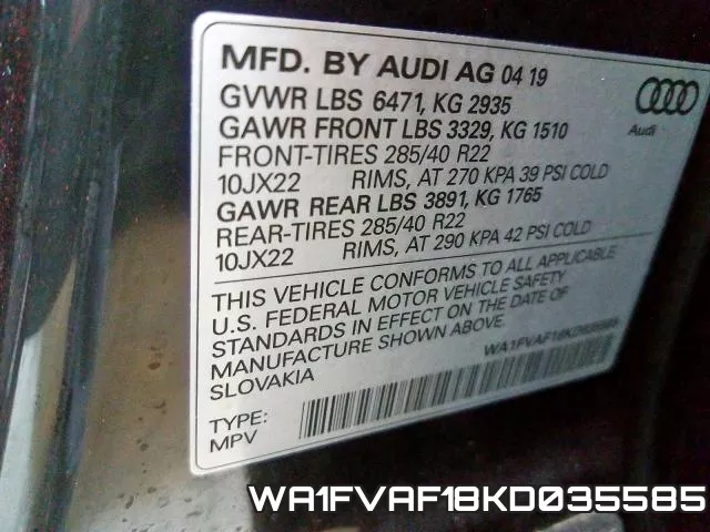 WA1FVAF18KD035585