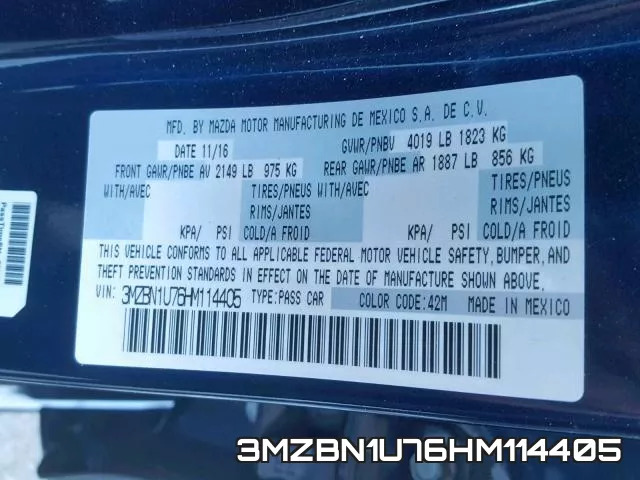 3MZBN1U76HM114405