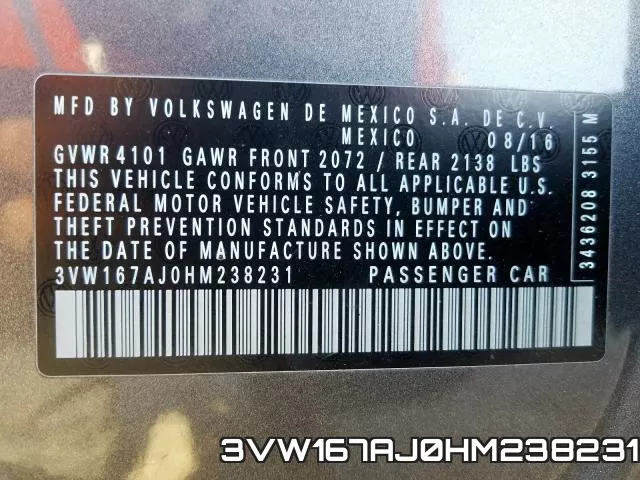 3VW167AJ0HM238231