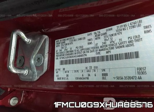 1FMCU0G9XHUA88576