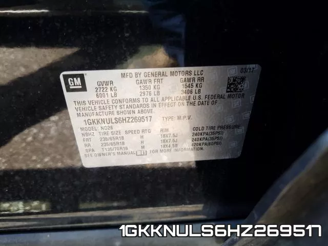 1GKKNULS6HZ269517