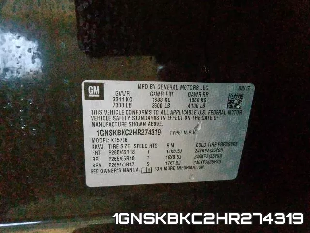 1GNSKBKC2HR274319