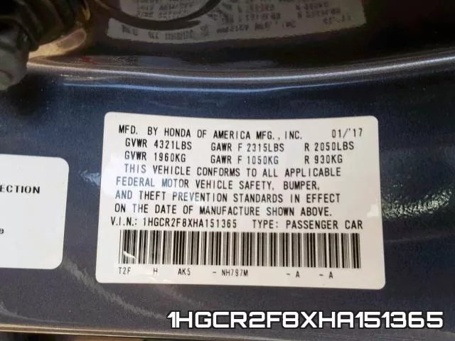 1HGCR2F8XHA151365