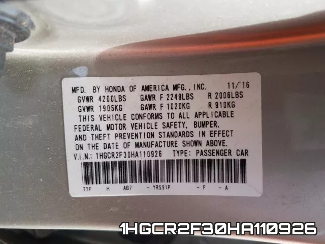 1HGCR2F30HA110926