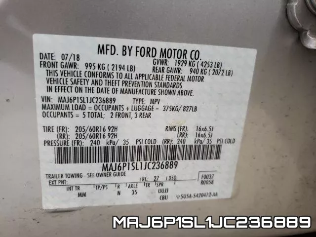 MAJ6P1SL1JC236889