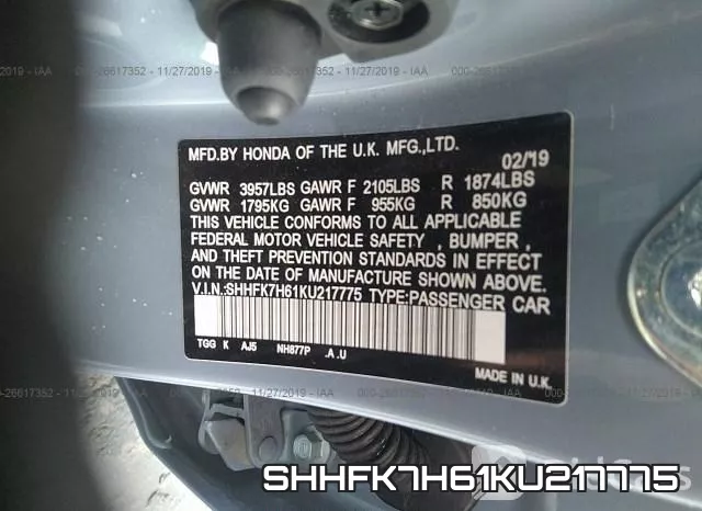 SHHFK7H61KU217775