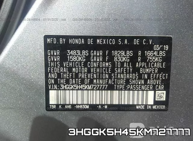 3HGGK5H45KM727777