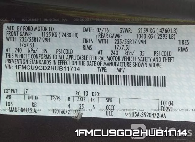 1FMCU9GD2HUB11714
