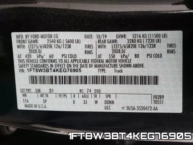 1FT8W3BT4KEG76905