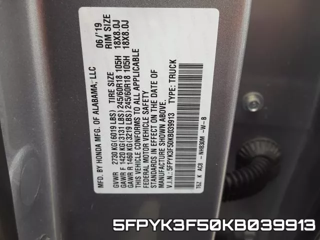 5FPYK3F50KB039913