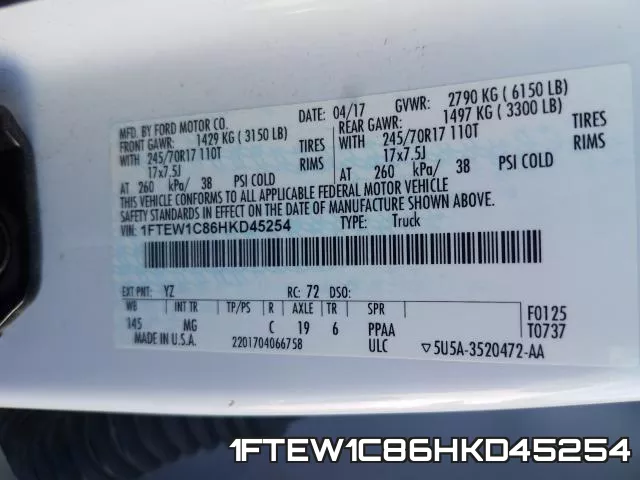 1FTEW1C86HKD45254