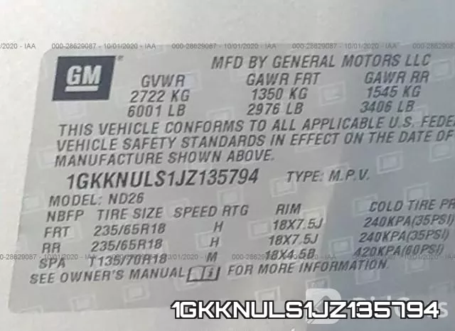 1GKKNULS1JZ135794