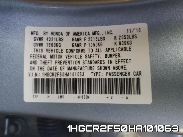 1HGCR2F50HA101063
