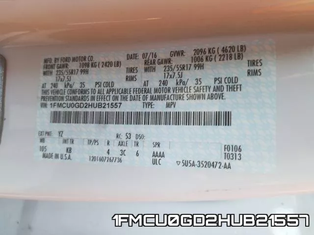 1FMCU0GD2HUB21557