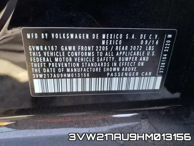 3VW217AU9HM013156