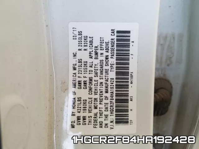 1HGCR2F84HA192428