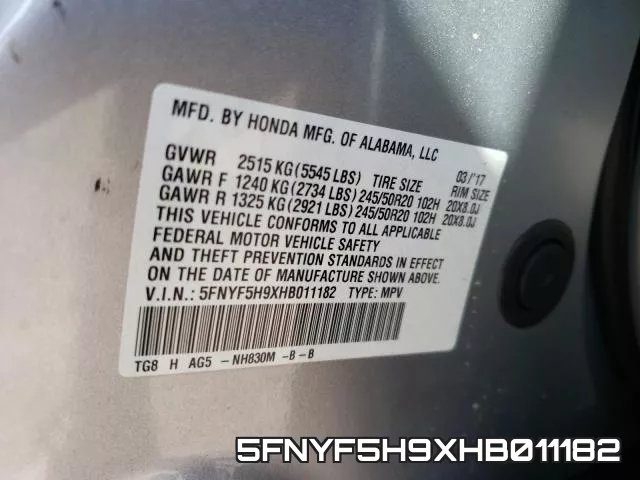 5FNYF5H9XHB011182
