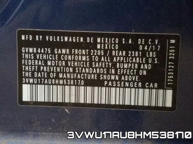 3VWU17AU8HM538170