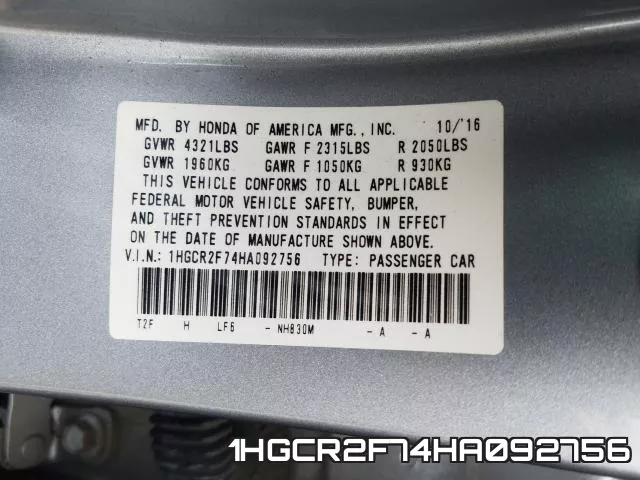 1HGCR2F74HA092756