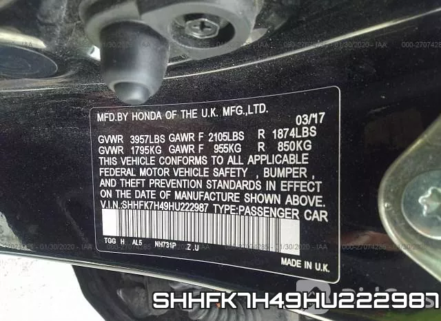 SHHFK7H49HU222987