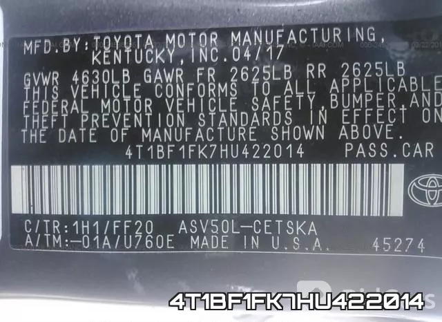 4T1BF1FK7HU422014