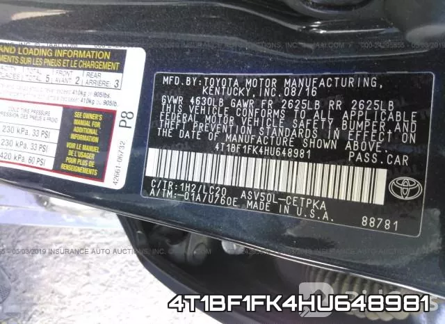 4T1BF1FK4HU648981