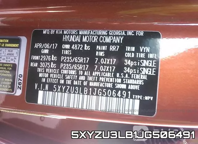 5XYZU3LB1JG506491