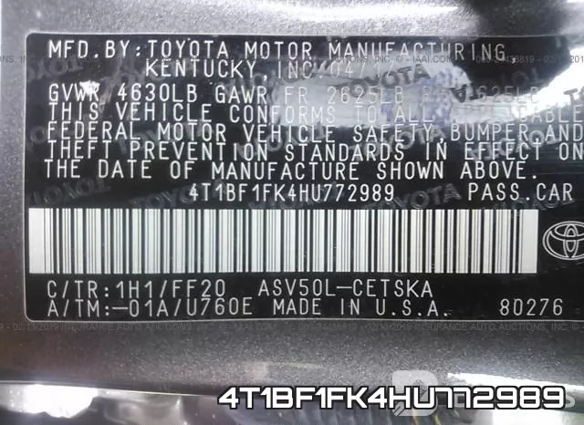 4T1BF1FK4HU772989