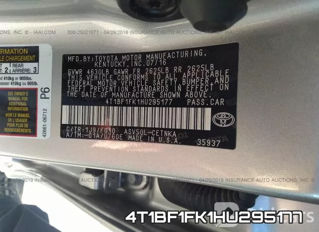 4T1BF1FK1HU295177