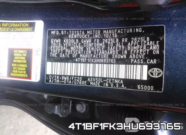4T1BF1FK3HU693765
