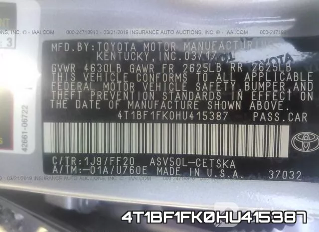 4T1BF1FK0HU415387