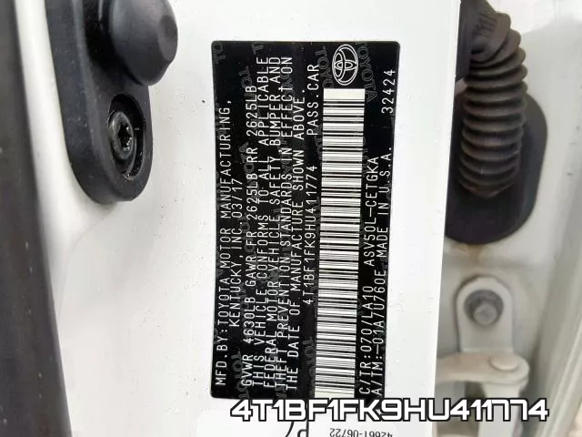 4T1BF1FK9HU411774