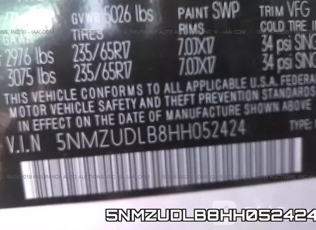 5NMZUDLB8HH052424