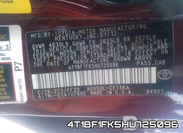 4T1BF1FK5HU725096