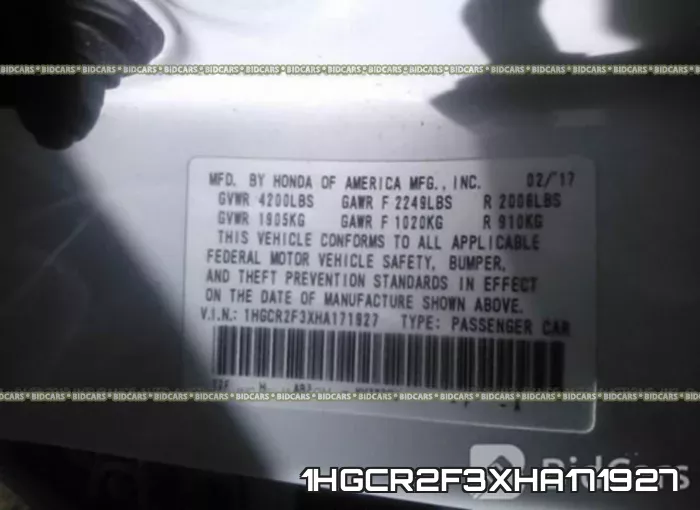 1HGCR2F3XHA171927