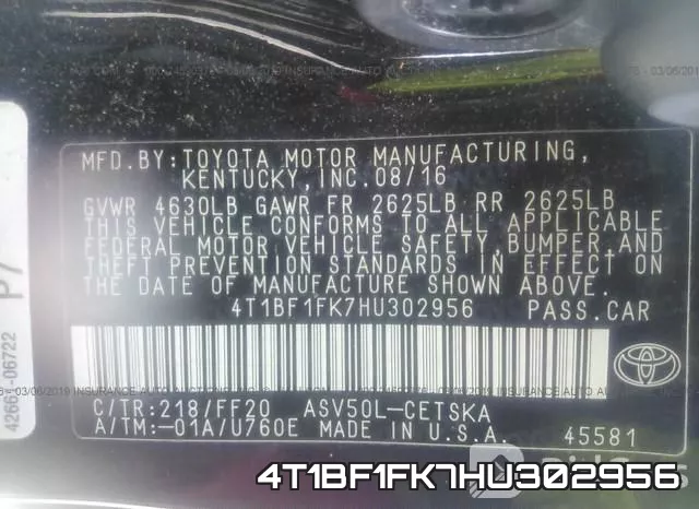 4T1BF1FK7HU302956