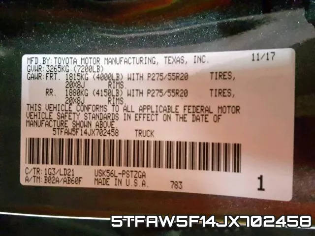 5TFAW5F14JX702458