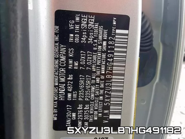 5XYZU3LB7HG491182