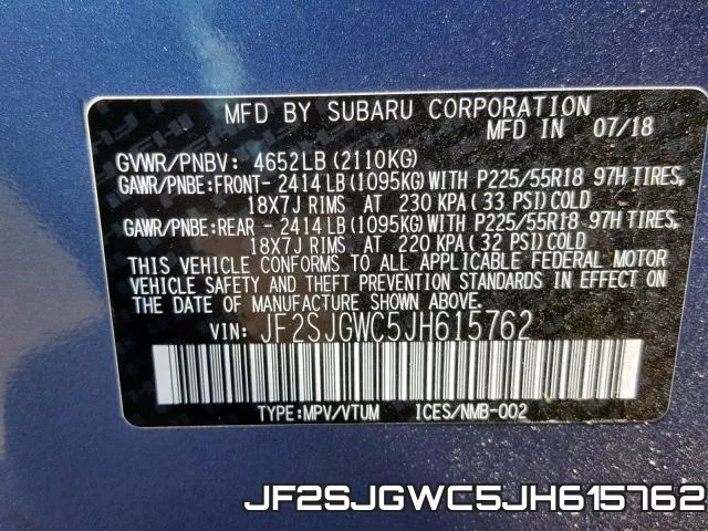 JF2SJGWC5JH615762