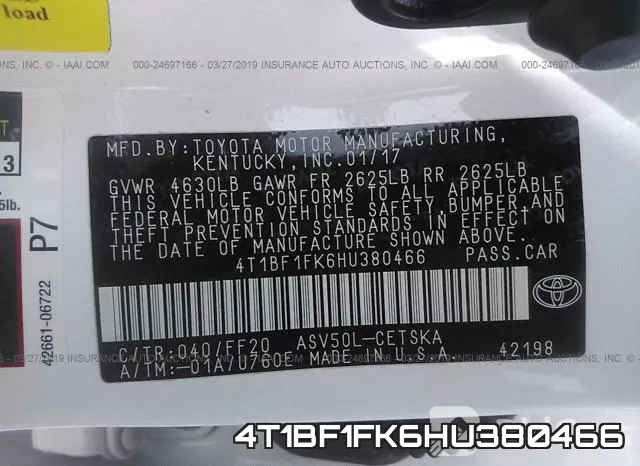 4T1BF1FK6HU380466
