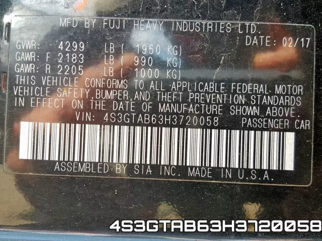 4S3GTAB63H3720058