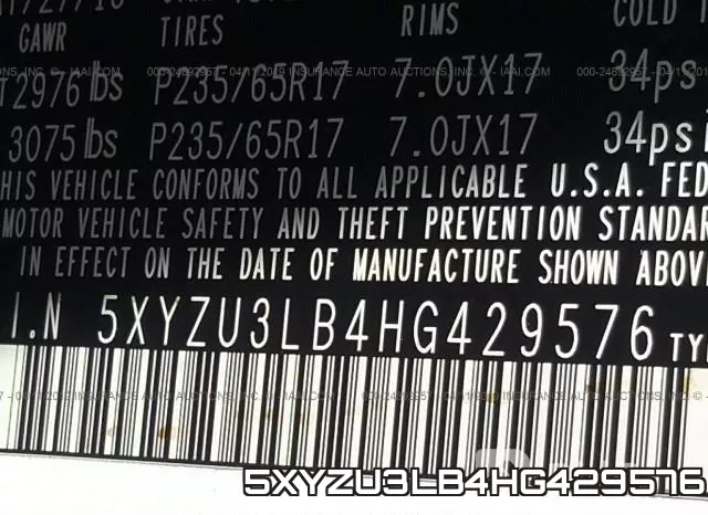 5XYZU3LB4HG429576