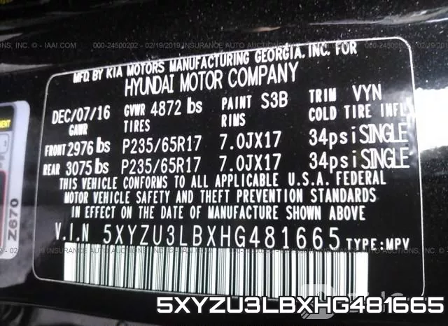 5XYZU3LBXHG481665