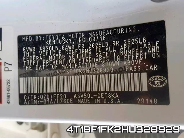 4T1BF1FK2HU328929