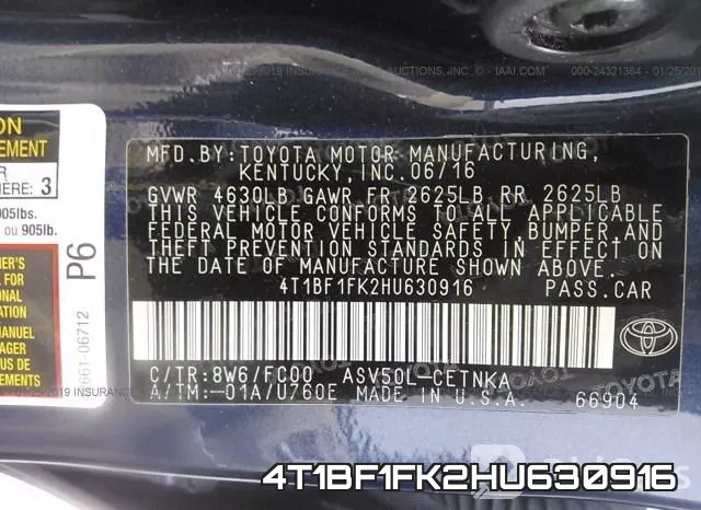 4T1BF1FK2HU630916