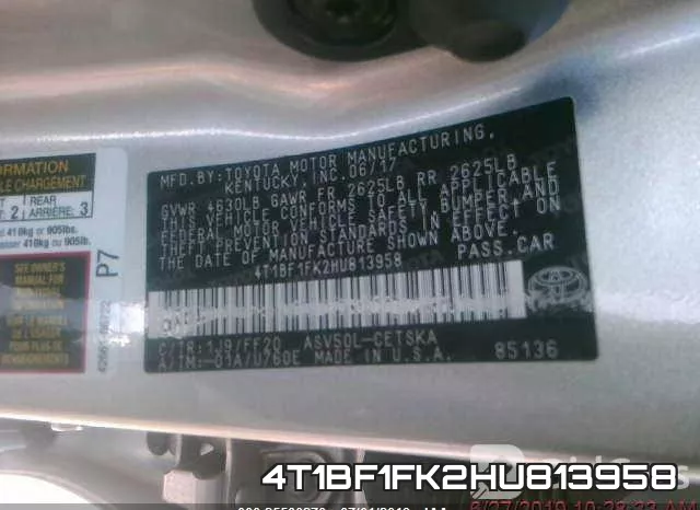 4T1BF1FK2HU813958