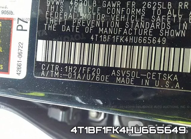 4T1BF1FK4HU665649