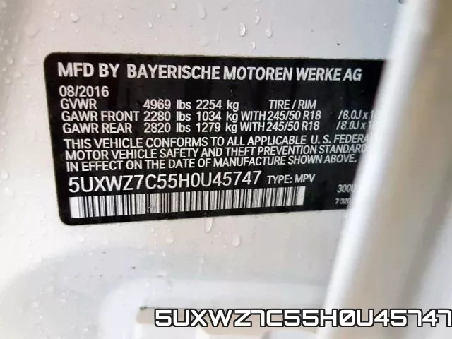 5UXWZ7C55H0U45747