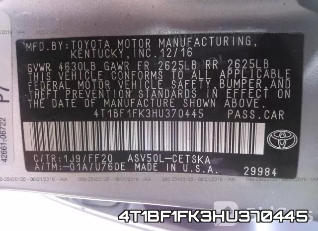 4T1BF1FK3HU370445